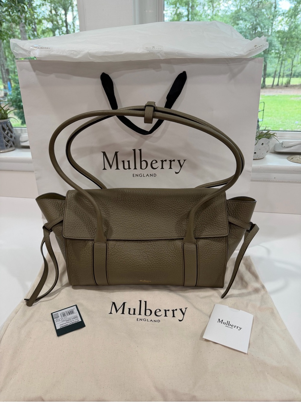 Mulberry Linen Green Small Soft Bayswater Like New
